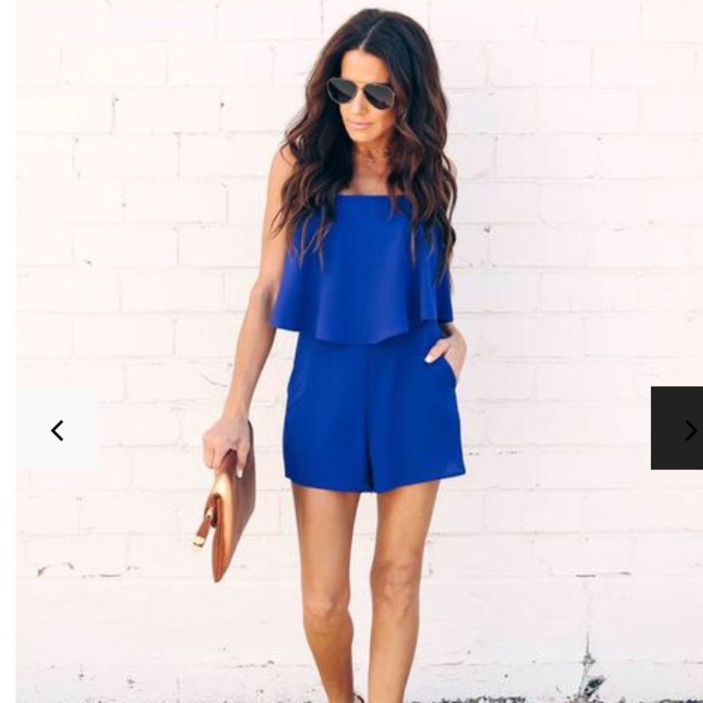 Sierra Strapless Pocketed Romper - Size M - Blue